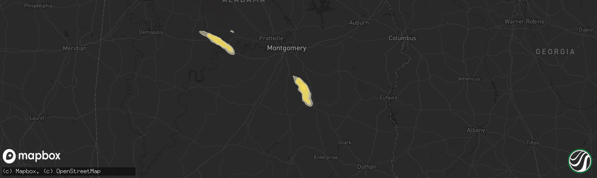 Hail map in Grady, AL on May 25, 2024