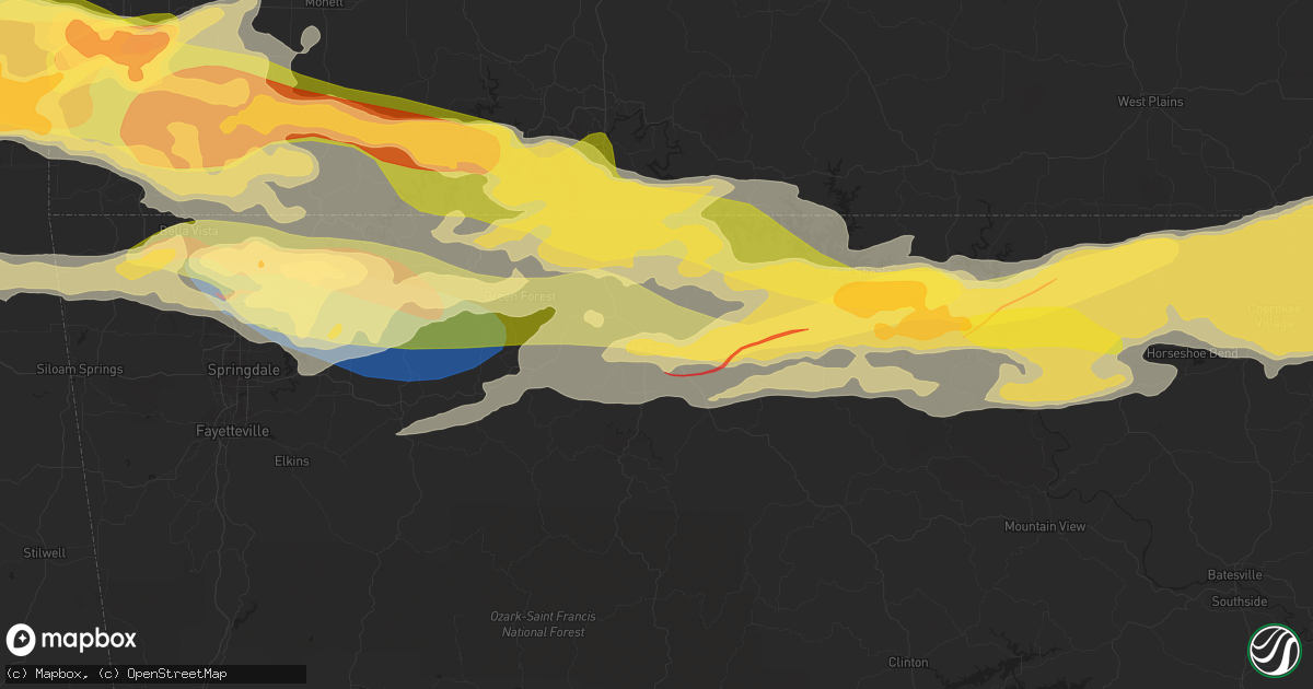 Hail map in Harrison, AR on May 25, 2024