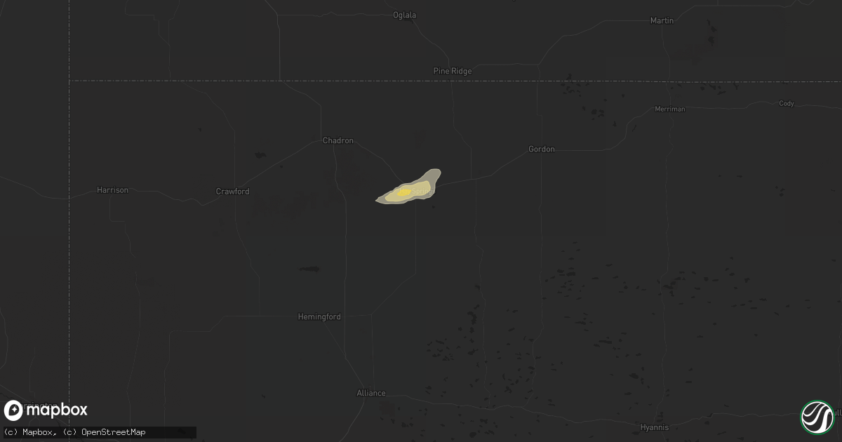 Hail map in Hay Springs, NE on May 25, 2024