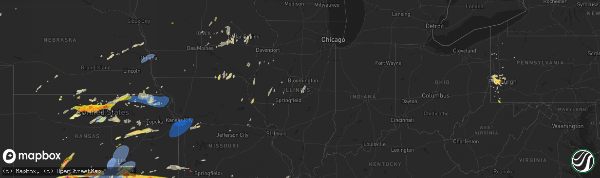 Hail map in Illinois on May 25, 2024