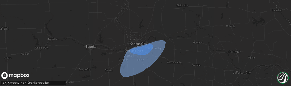 Hail map in Independence, MO on May 25, 2024