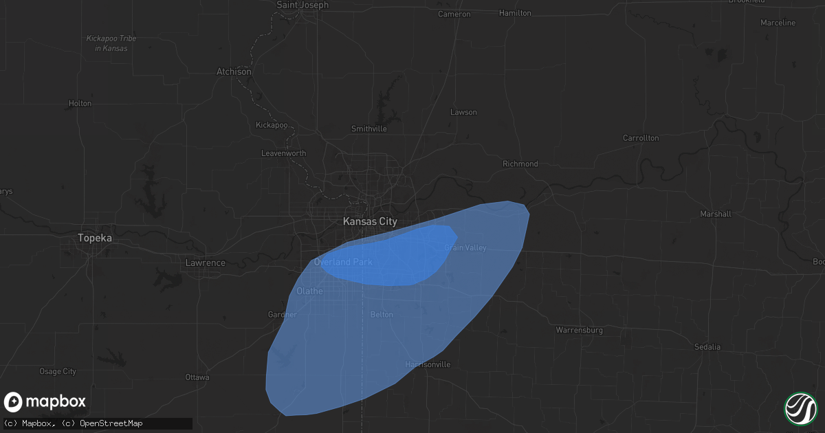 Hail map in Independence, MO on May 25, 2024