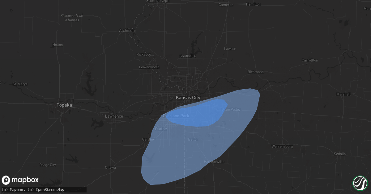 Hail map in Kansas City, MO on May 25, 2024