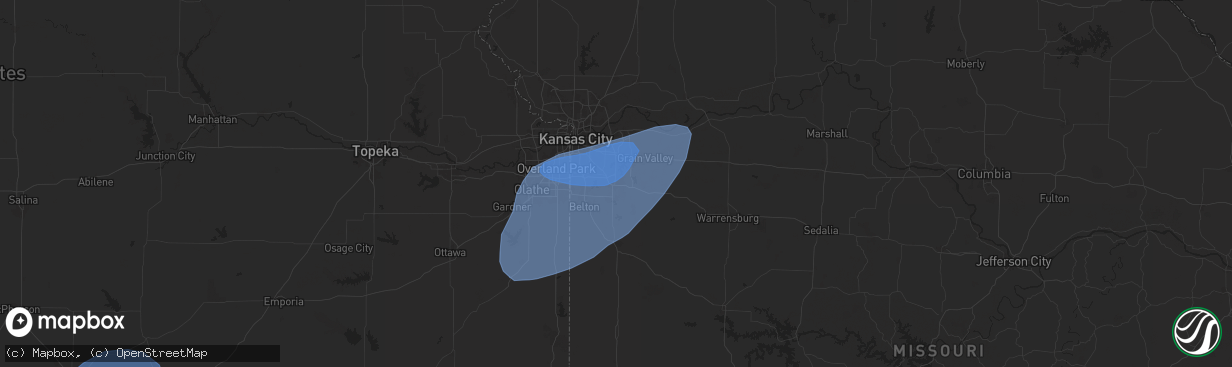 Hail map in Lees Summit, MO on May 25, 2024