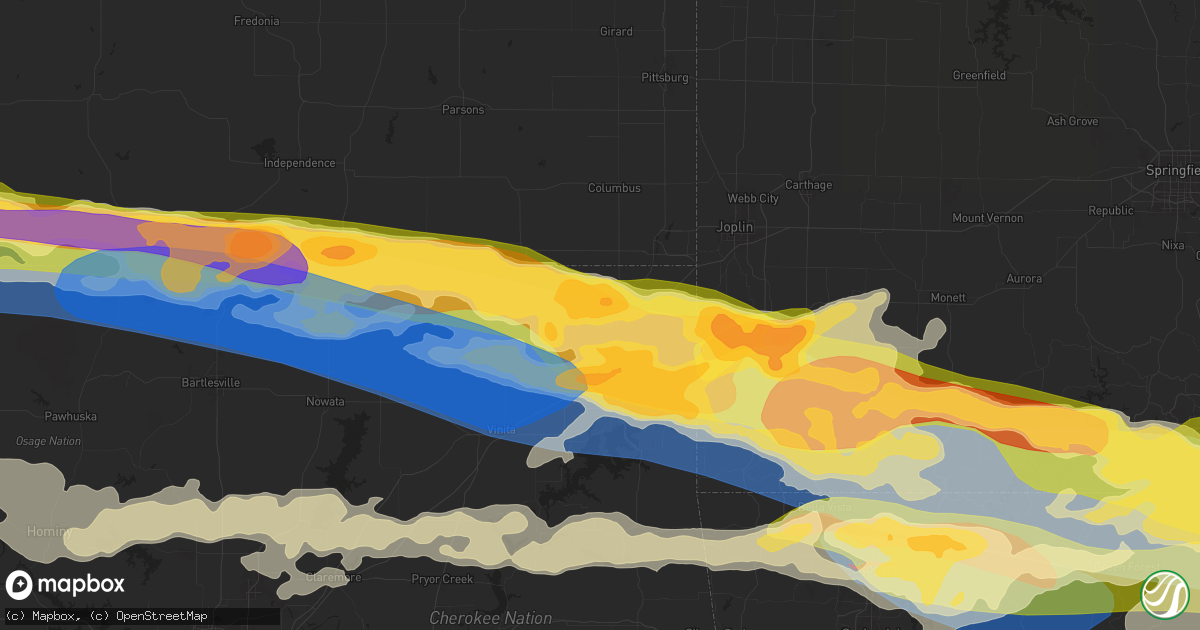 Hail map in Miami, OK on May 25, 2024