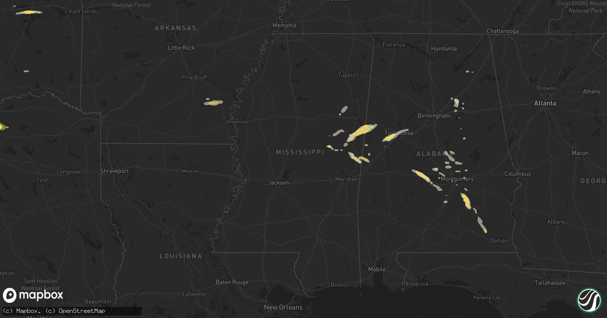 Hail map in Mississippi on May 25, 2024