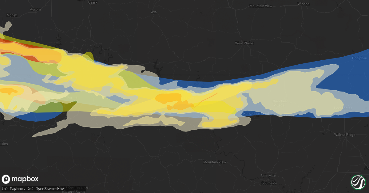 Hail Map in Mountain Home, AR on May 25, 2024 - HailTrace