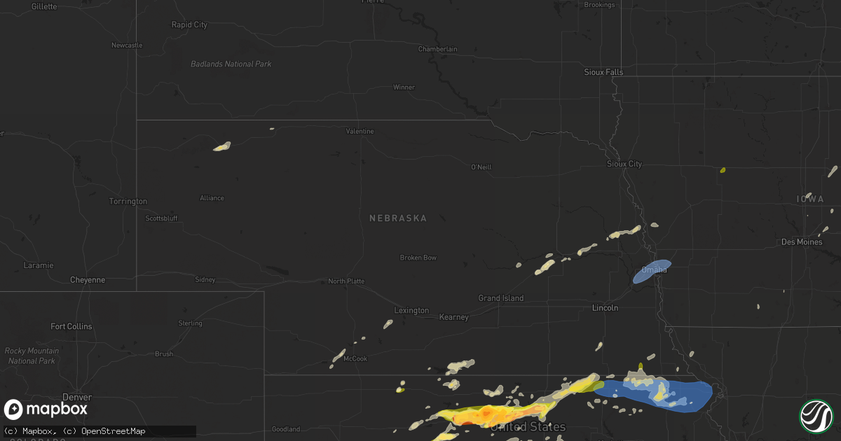 Hail map in Nebraska on May 25, 2024