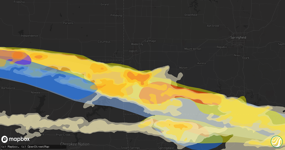 Hail map in Neosho, MO on May 25, 2024
