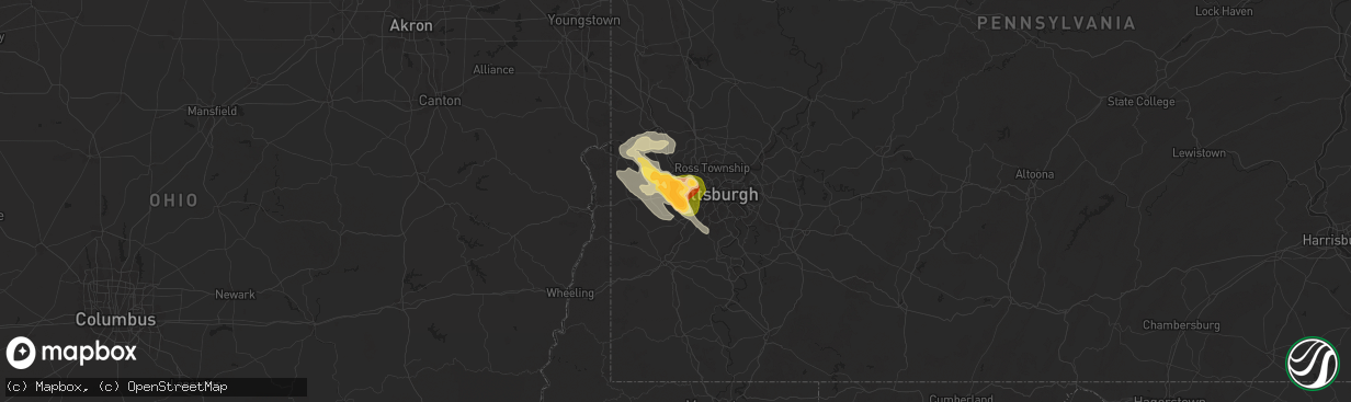 Hail map in Oakdale, PA on May 25, 2024