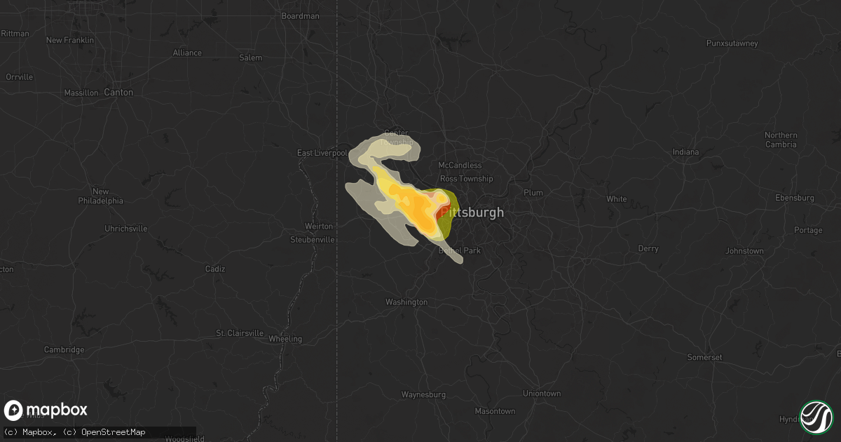 Hail map in Oakdale, PA on May 25, 2024