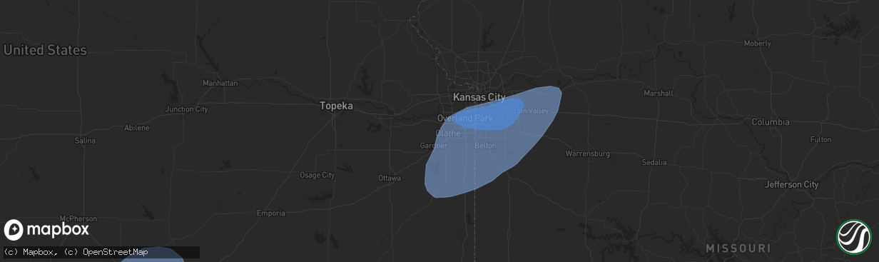 Hail map in Olathe, KS on May 25, 2024
