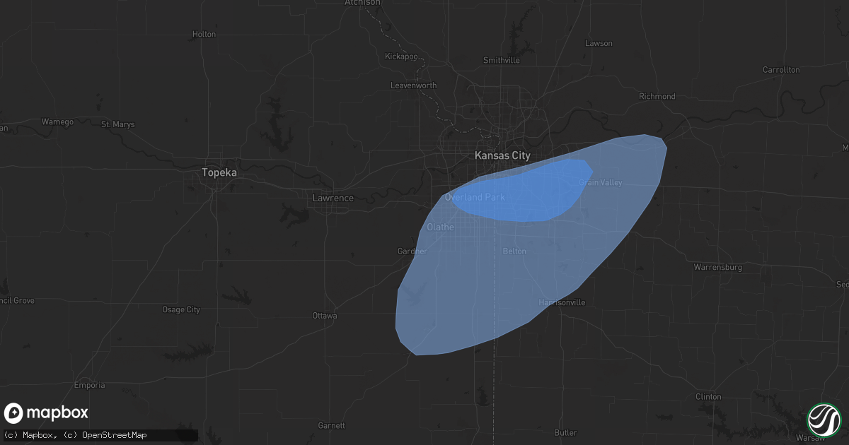 Hail map in Olathe, KS on May 25, 2024