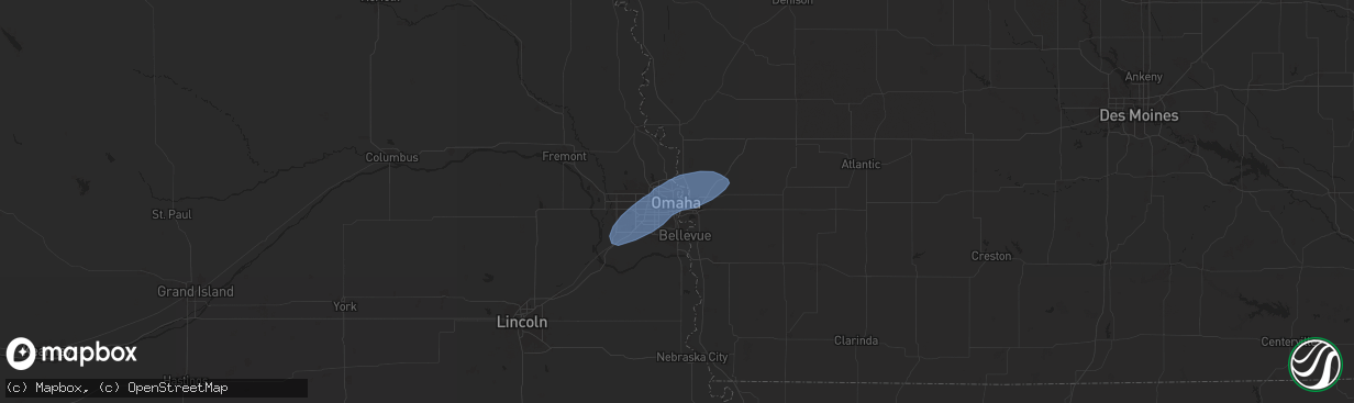 Hail map in Omaha, NE on May 25, 2024