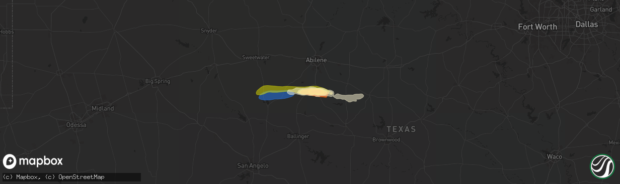 Hail map in Ovalo, TX on May 25, 2024