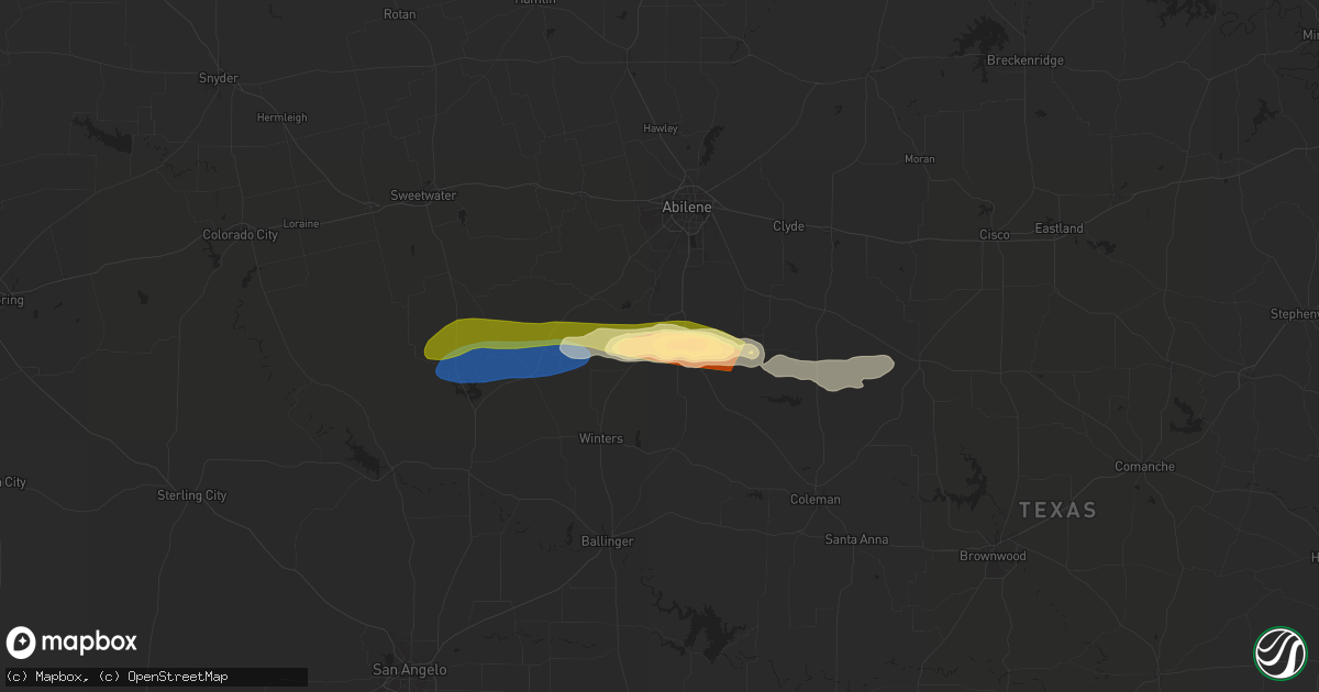 Hail map in Ovalo, TX on May 25, 2024