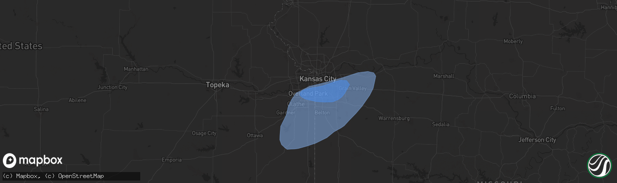 Hail map in Overland Park, KS on May 25, 2024