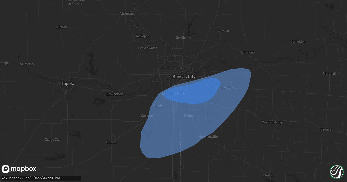 Hail map in Overland Park, KS on May 25, 2024
