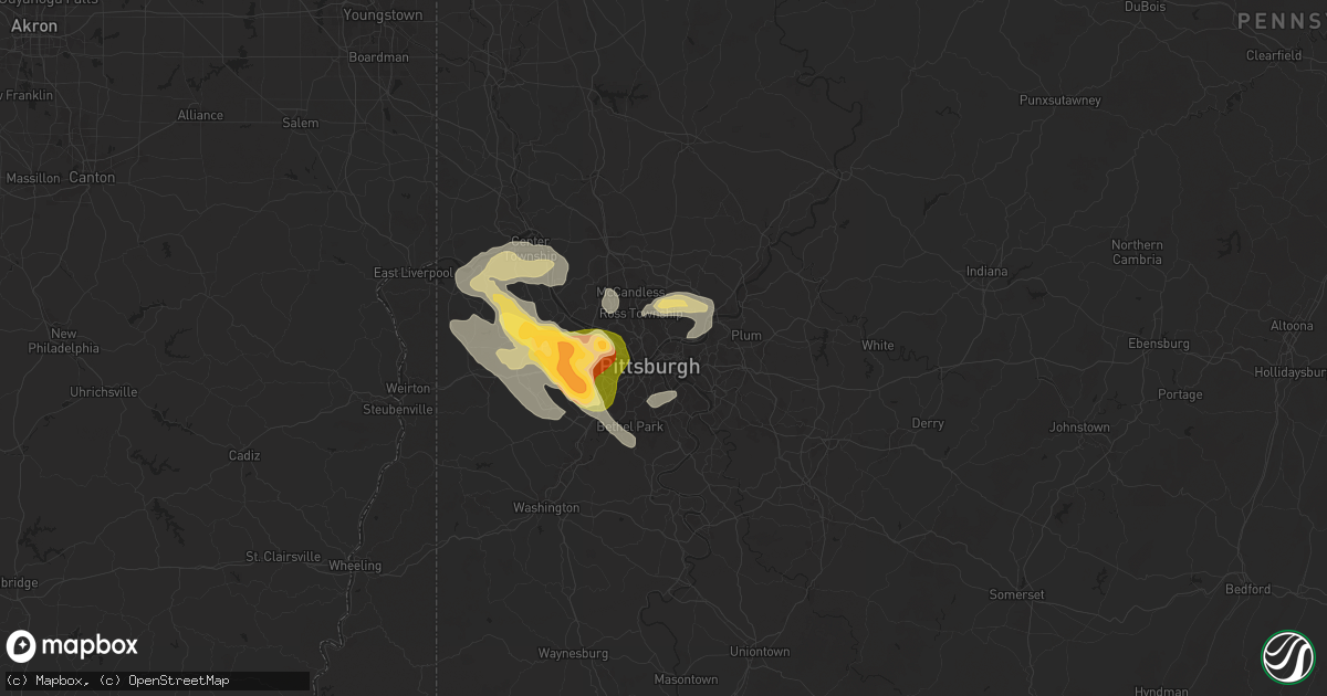 Hail map in Pittsburgh, PA on May 25, 2024