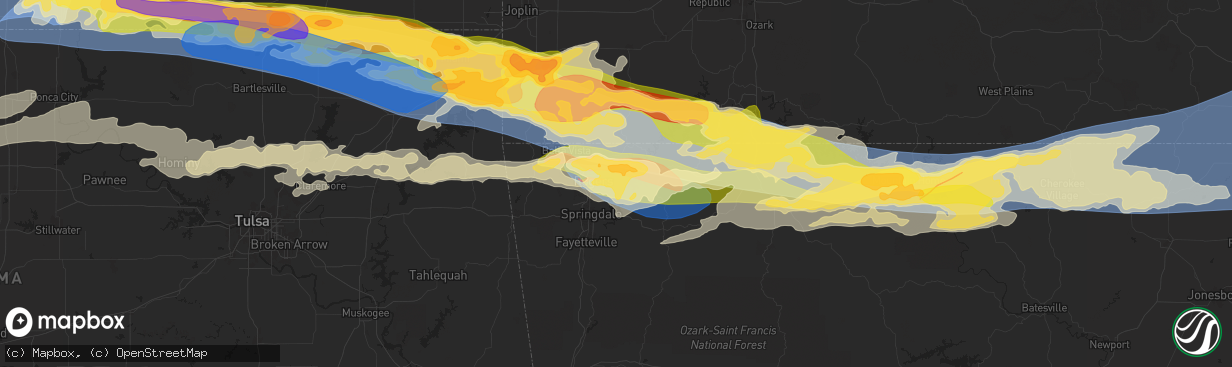 Hail map in Rogers, AR on May 25, 2024