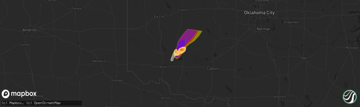 Hail map in Roosevelt, OK on May 25, 2024