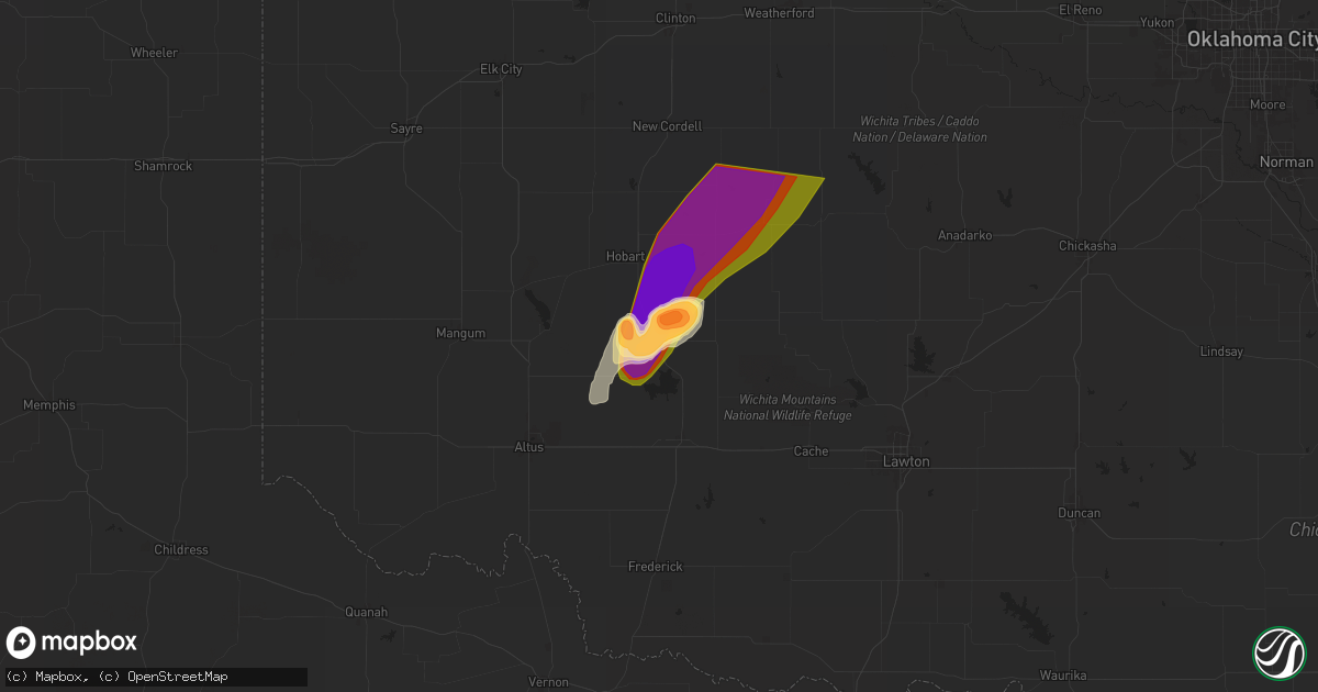Hail map in Roosevelt, OK on May 25, 2024