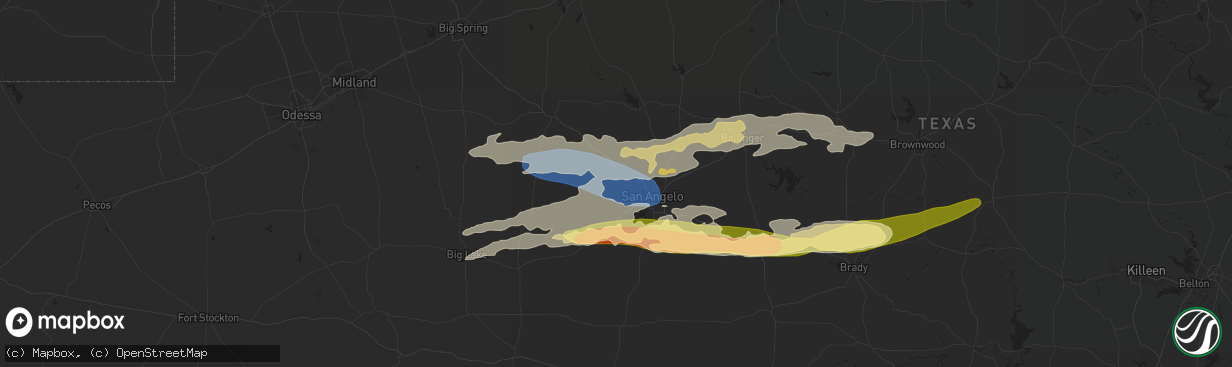 Hail map in San Angelo, TX on May 25, 2024