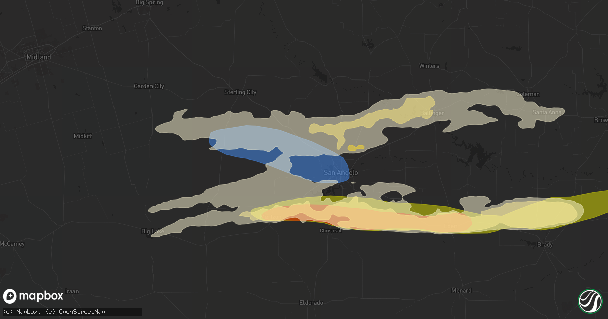 Hail map in San Angelo, TX on May 25, 2024