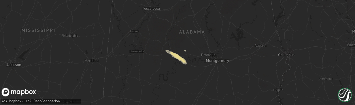 Hail map in Selma, AL on May 25, 2024