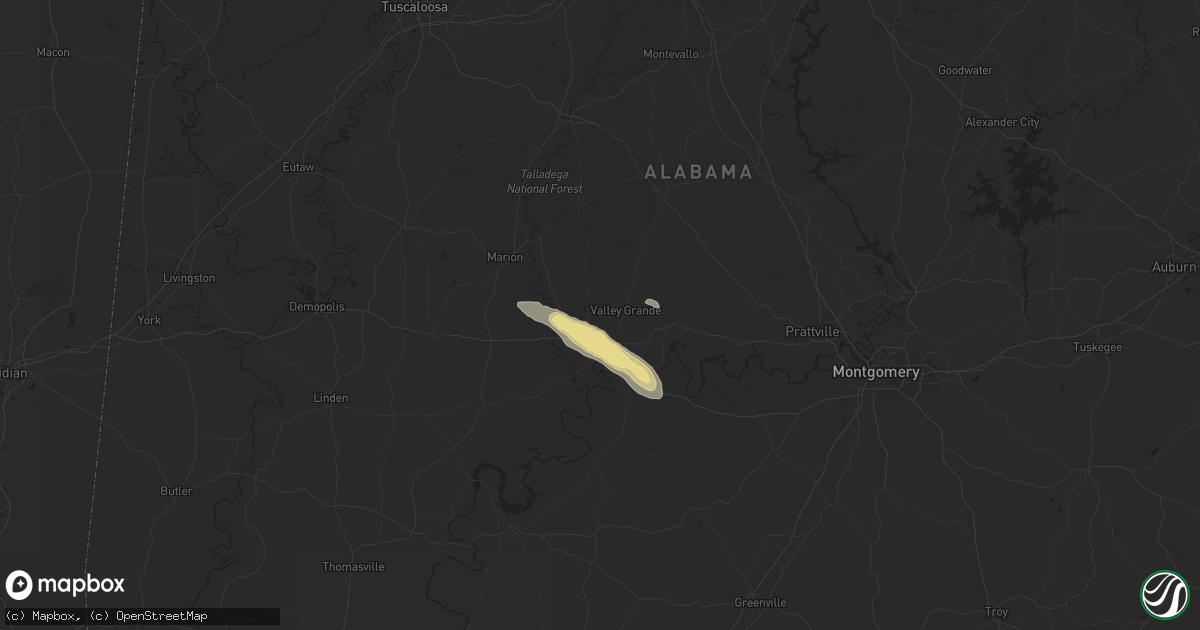 Hail map in Selma, AL on May 25, 2024