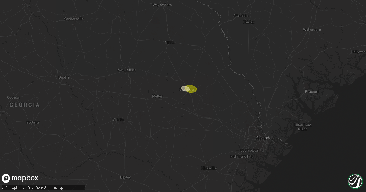 Hail map in Statesboro, GA on May 25, 2024