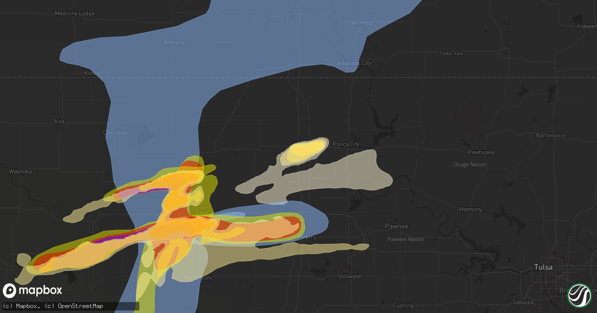 Hail map in Tonkawa, OK on May 25, 2024