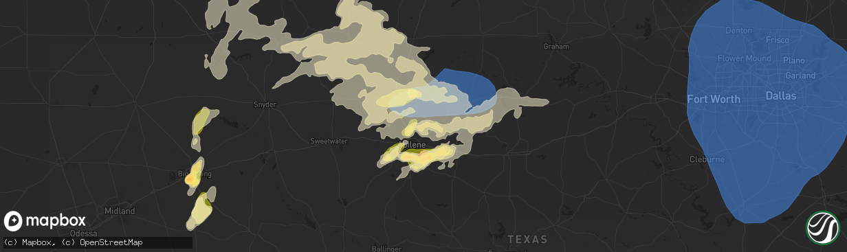 Hail map in Abilene, TX on May 25, 2025