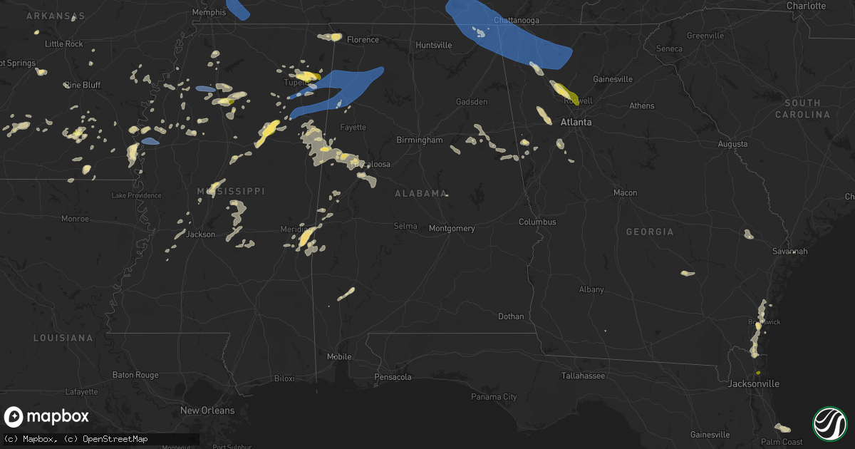 Hail map in Alabama on May 25, 2025