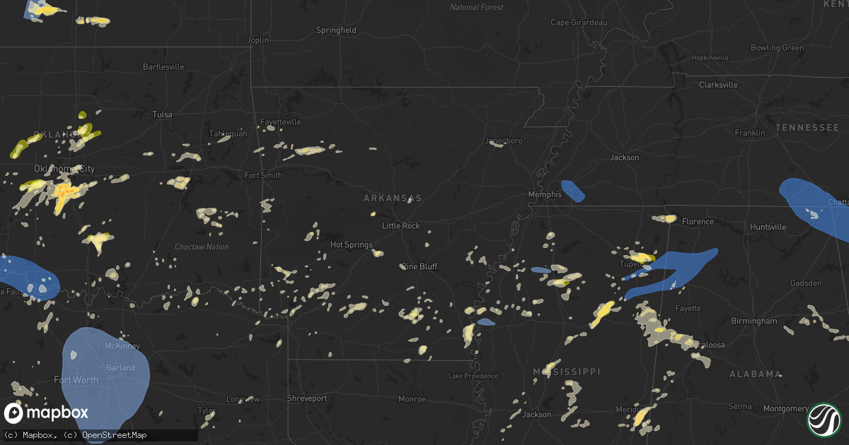 Hail map in Arkansas on May 25, 2025