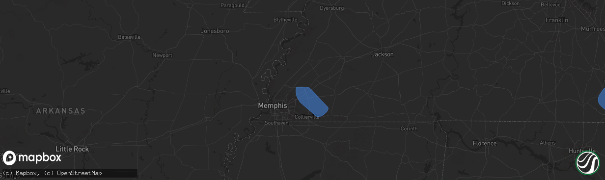 Hail map in Arlington, TN on May 25, 2025