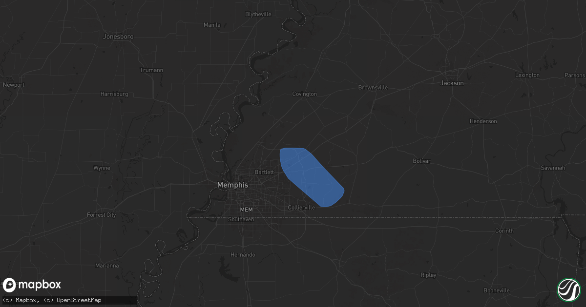 Hail map in Arlington, TN on May 25, 2025