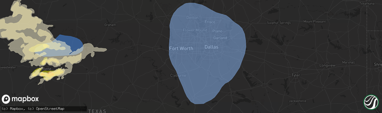 Hail map in Arlington, TX on May 25, 2025