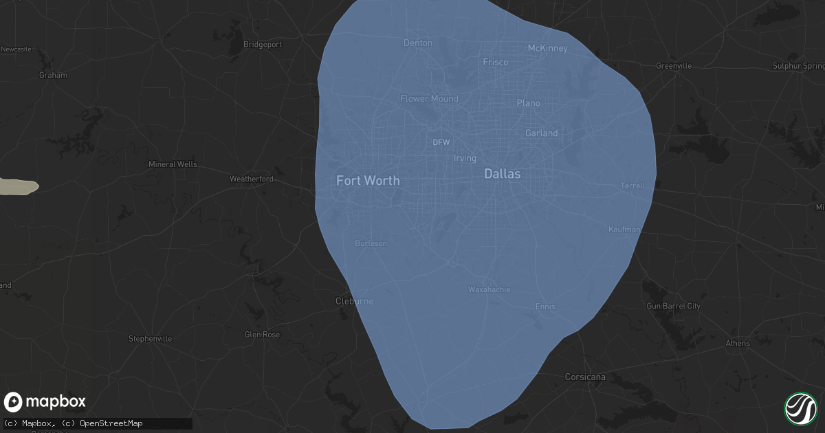 Hail map in Arlington, TX on May 25, 2025