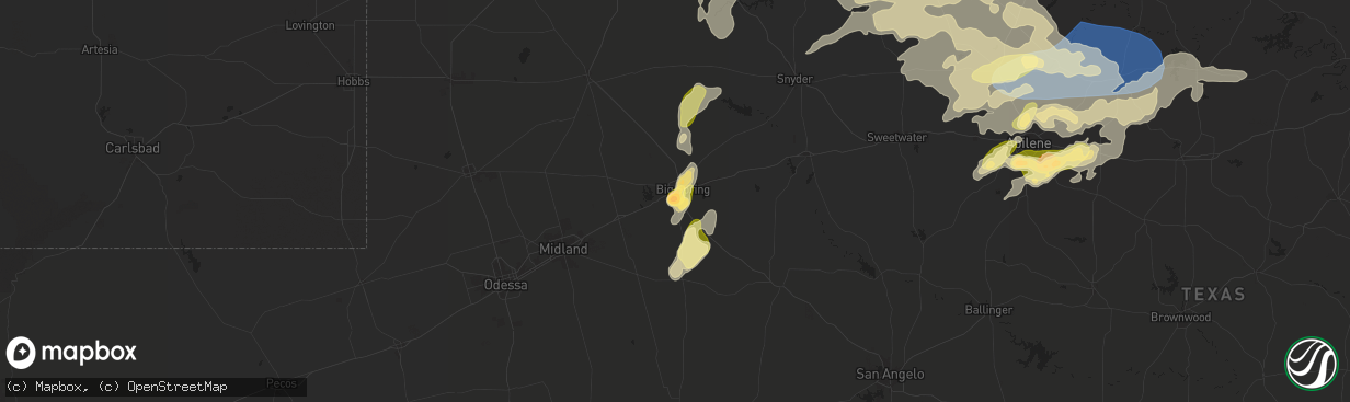 Hail map in Big Spring, TX on May 25, 2025