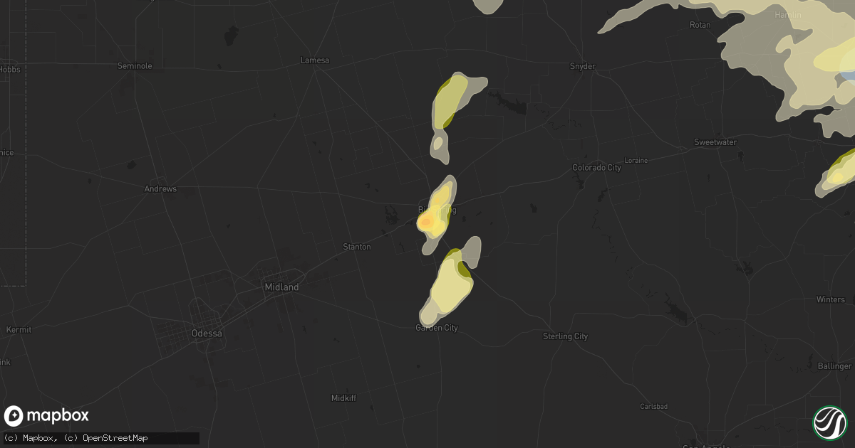 Hail map in Big Spring, TX on May 25, 2025