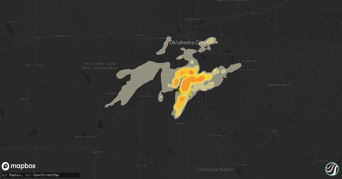 Hail map in Blanchard, OK on May 25, 2025