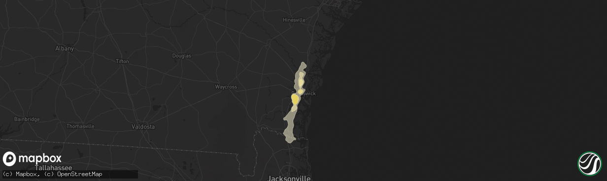 Hail map in Brunswick, GA on May 25, 2025