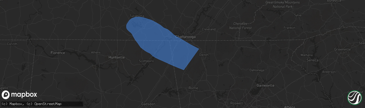 Hail map in Chickamauga, GA on May 25, 2025