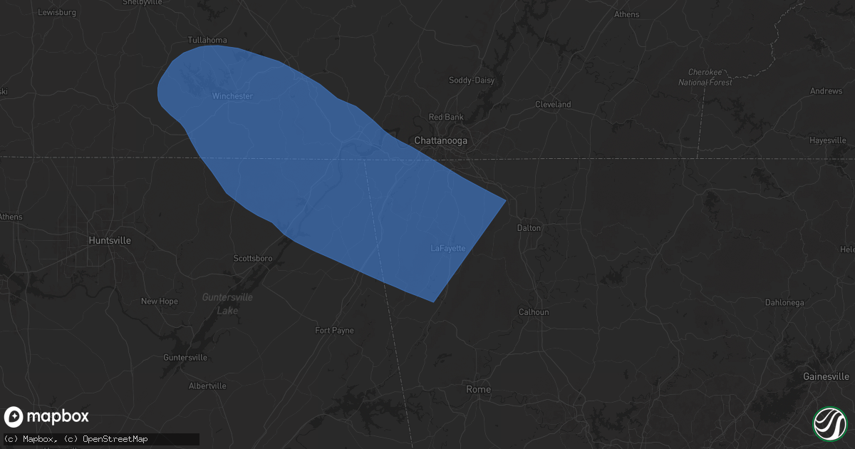 Hail map in Chickamauga, GA on May 25, 2025
