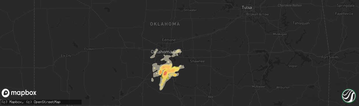 Hail map in Choctaw, OK on May 25, 2025