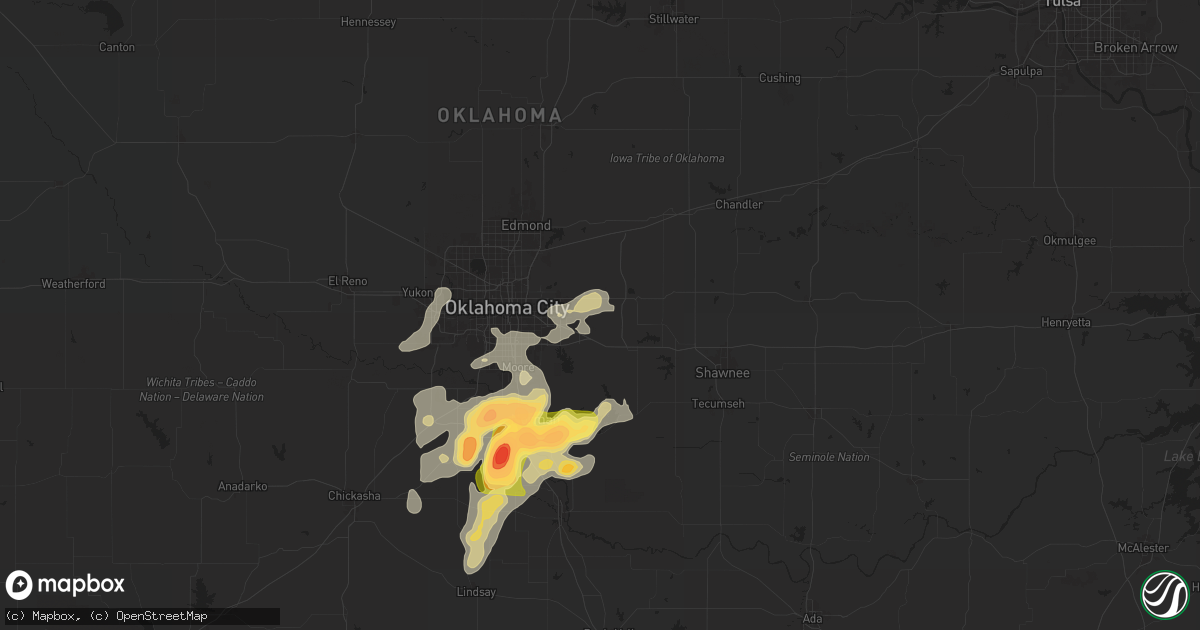 Hail map in Choctaw, OK on May 25, 2025