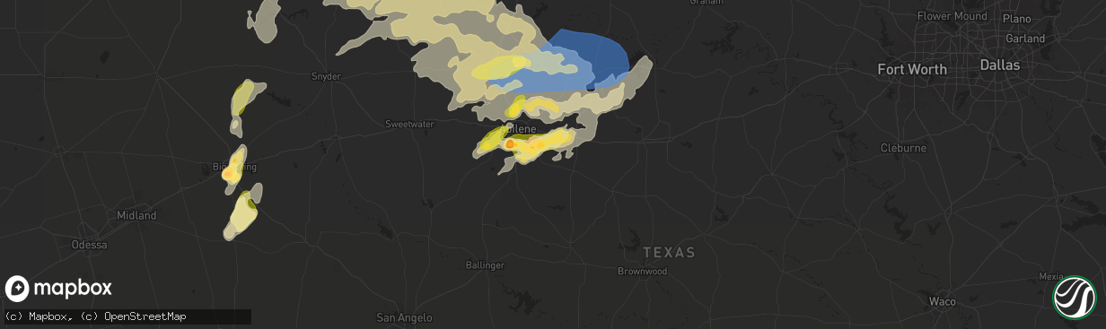 Hail map in Clyde, TX on May 25, 2025