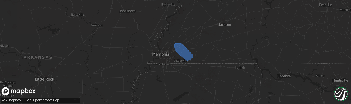 Hail map in Cordova, TN on May 25, 2025