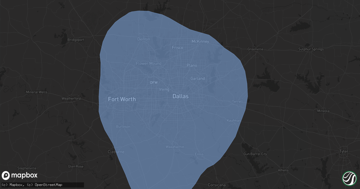 Hail map in Dallas, TX on May 25, 2025